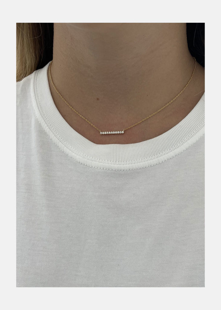Pave Bar Necklace 14k yellow gold