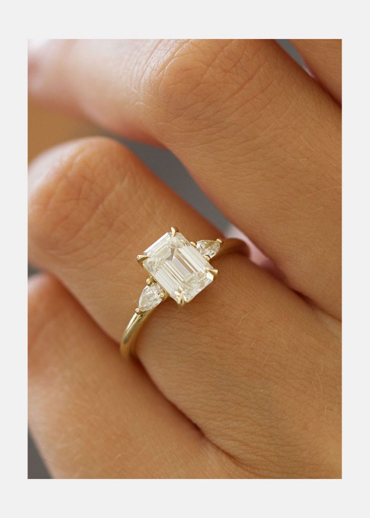 Sean 1.90 carat lab grown emerald-cut three stone engagement ring